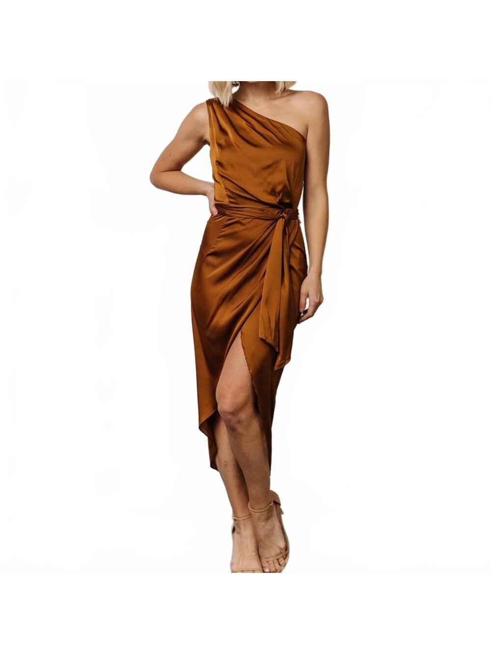 Baltic Borne Celia One Shoulder Midi Dress Body Con Cocktail Party Size Small